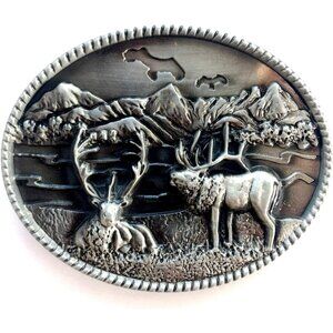 Men's Silver Vintage Elk Deer Western Cow Boy Native American Belt  Buckle